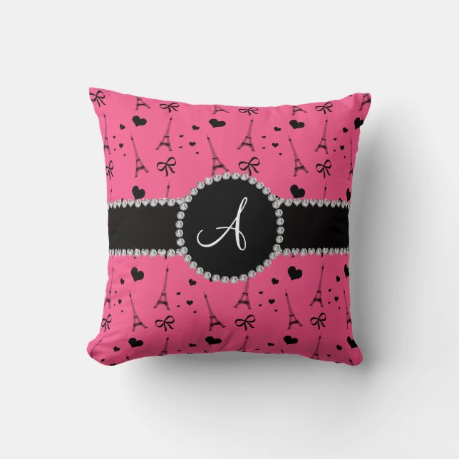 Monogram pink eiffel tower pattern cushion (Front)