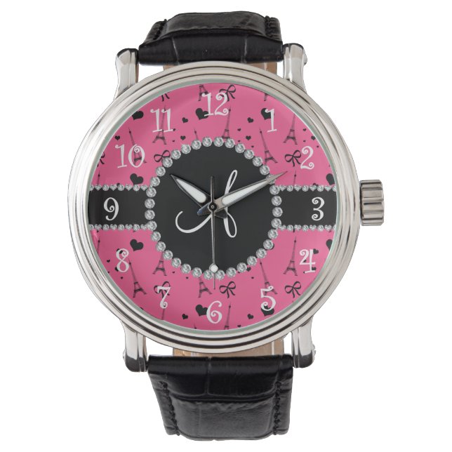 Monogram pink eiffel tower pattern watch (Front)