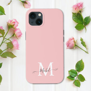 Monogram Pink   Elegant  Minimalist iPhone 13 Case