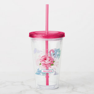 Monogram Pink flamingo Acrylic Tumbler