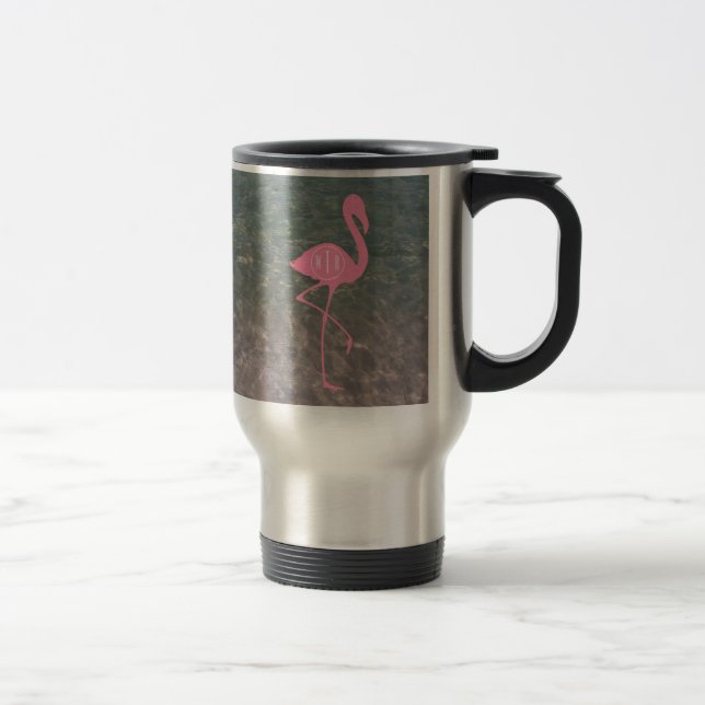 Monogram Pink Flamingo + Ocean Water Travel Mug (Right)