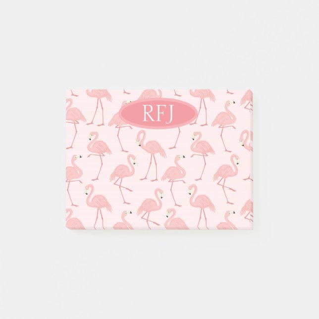 Monogram Pink Flamingos Post-it Notes (Front)