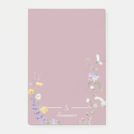 Monogram Pink Floral Butterfly Botanical Cottage Post-it Notes