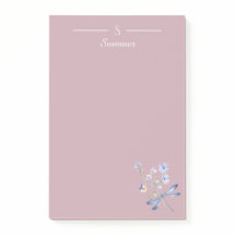 Monogram Pink Floral Dragonfly Botanical Cottage