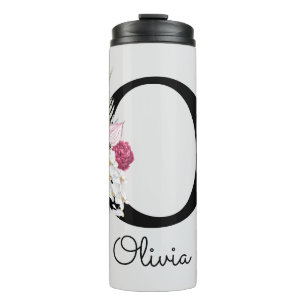 Monogram Pink Floral Initial O Thermal Tumbler
