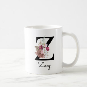 Monogram Pink Floral Initial W Coffee Z Mug