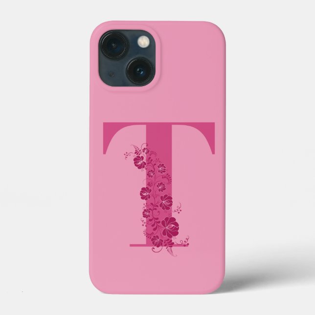 Monogram Pink Floral Letter T iPhone Case (Back)