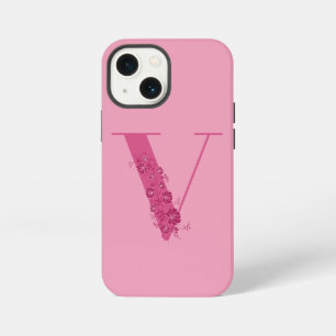 Monogram Pink Floral Letter V iPhone Case