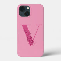 Monogram Pink Floral Letter V iPhone Case