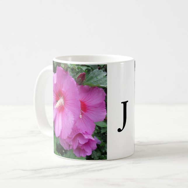Monogram Pink Floral Photography  Coffee Mug (Front Left)