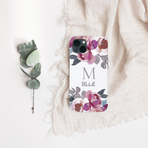 Monogram Pink Floral Watercolor iPhone 13 Case