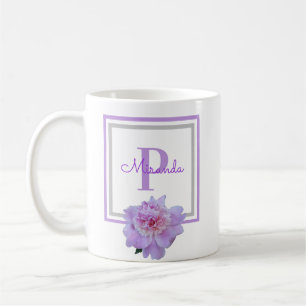 Monogram Pink Flower Blue Coffee Mug