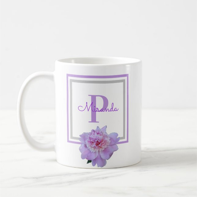 Monogram Pink Flower Blue Coffee Mug (Left)