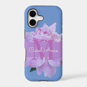 Monogram Pink Flower Soft Blue