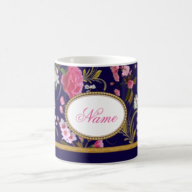 Monogram Pink Flowers Coffee Mug (Center)
