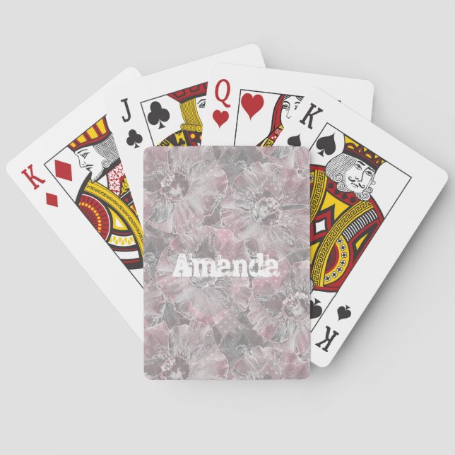 Monogram pink flowers playing cards (Back)