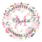 Monogram Pink Flowers Return Address