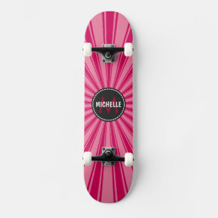 Monogram Pink Funky Sun Rays Pattern Skateboard