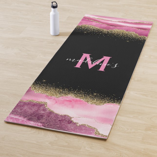 Monogram Pink Geode Agate Gold Glitter Yoga Mat (In Situ)