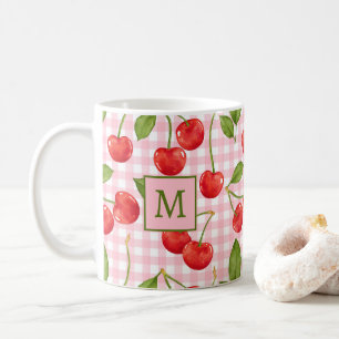 Monogram Pink Gingham & Cherries Mug