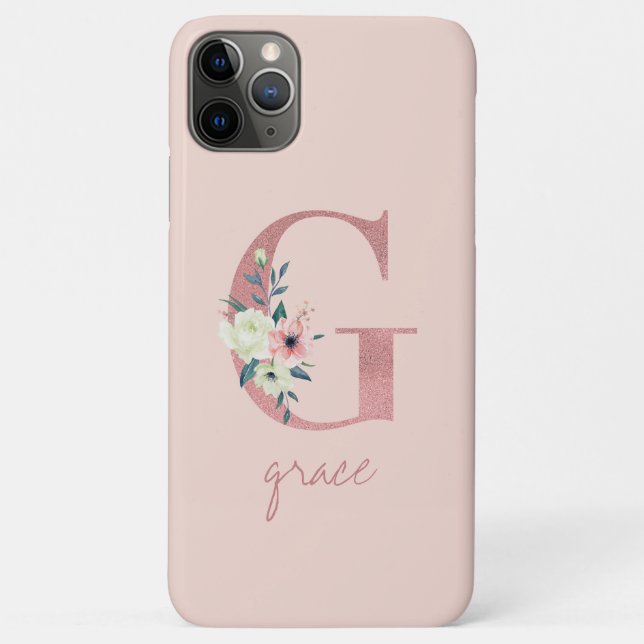 Monogram Pink Glitter Flower Letter G Light Pink Case-Mate iPhone Case (Back)