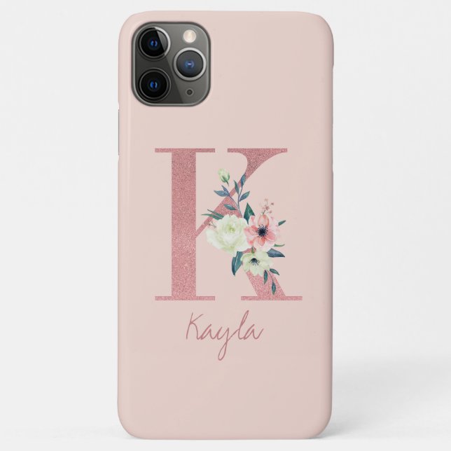 Monogram Pink Glitter Flower Letter K Light Pink Case-Mate iPhone Case (Back)