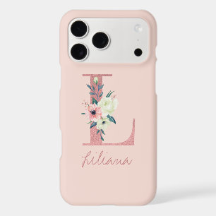 Monogram Pink Glitter Flower Letter L Light Pink