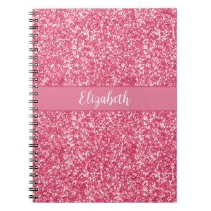 Monogram Pink Glitter Gray Trendy Glam Bling Notebook