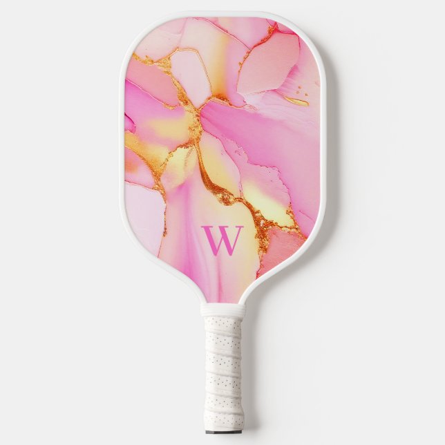 Monogram Pink Gold Abstract  Pickleball Paddle (Front)