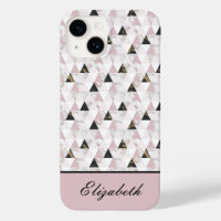 Monogram Pink Gold Black White Marble Geometric