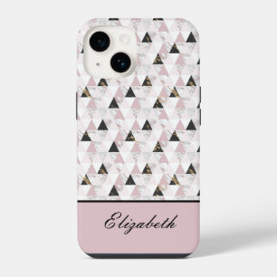 Monogram Pink Gold Black White Marble Geometric iPhone 14 Case