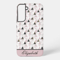 Monogram Pink Gold Black White Marble Geometric 
