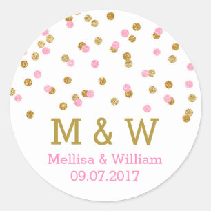 Monogram Pink Gold Confetti Wedding Favour Tags