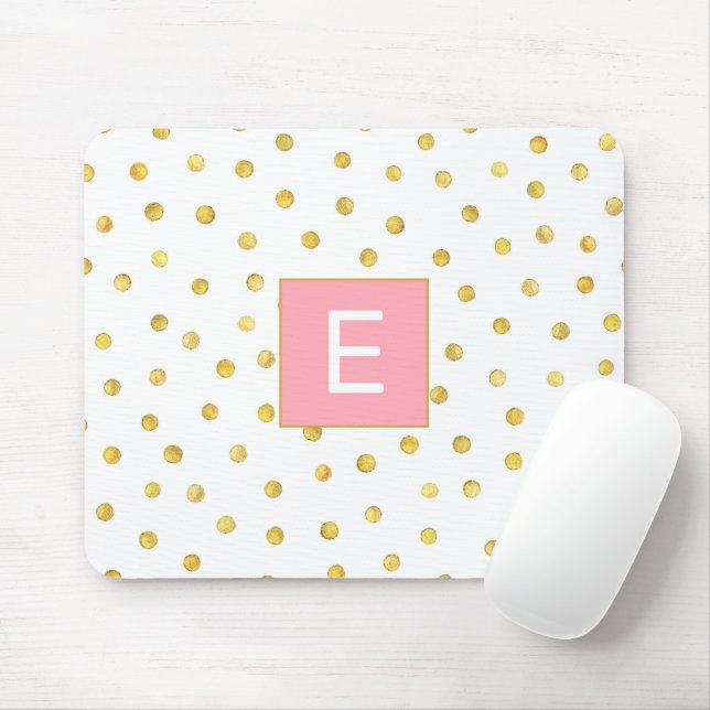 Monogram Pink Gold Faux Foil Dot Pattern Girly Mouse Mat (With Mouse)
