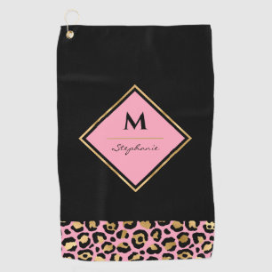 Monogram Pink & Gold Leopard Print Colour Block Golf Towel