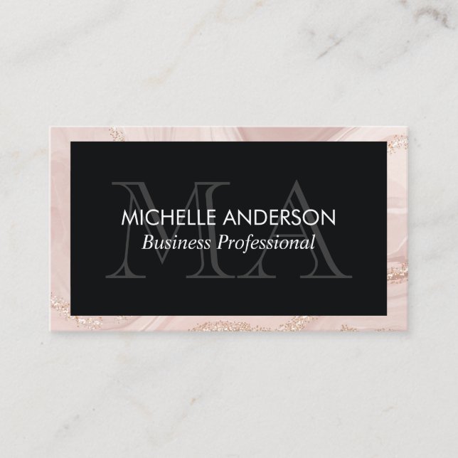 Monogram | Pink Gold Marble Business Card (Front)
