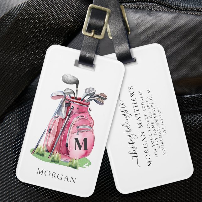 Monogram Pink Golf Bag Luggage Tag (Monogram Pink Golf Bag Luggage Tag)