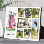 Monogram Pink Golf Photo Collage Plaque<br><div class="desc">This personalised photo plaque with an easel stand is a great way to honour favourite memories with a golf-inspired twist. On the left side, the design features a watercolor-style pink golf bag with a custom monogram initial printed on the bag itself. Below, the recipient's name appears in a classic serif...</div>