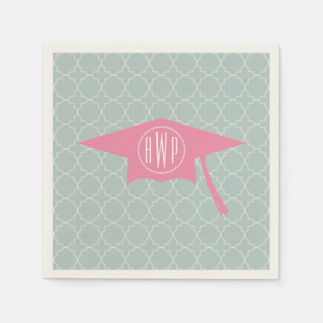 Monogram Pink Graduation Hat + Quatrefoil Napkin (Front)