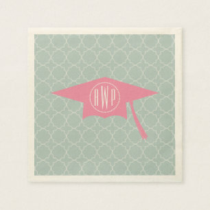 Monogram Pink Graduation Hat + Quatrefoil Napkin