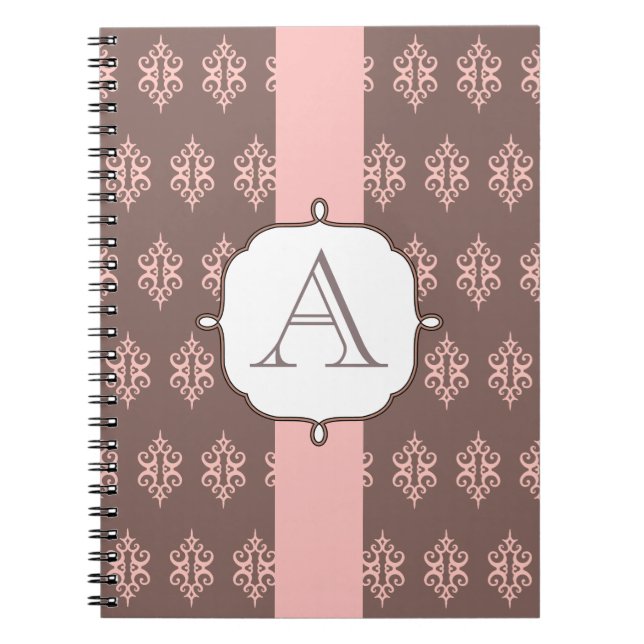 Monogram Pink Gray Lace Notebook Gift (Front)