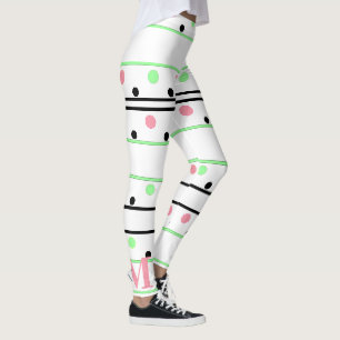 Monogram Pink Green Black Polka Dots Leggings