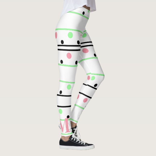 Monogram Pink Green Black Polka Dots Leggings (Right)