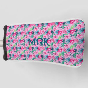 Monogram Pink Green Blue Floral Bright Tropical  Golf Head Cover
