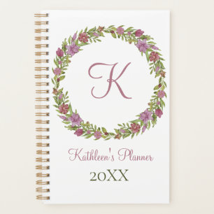 Monogram Pink Green Floral Any Year Planner