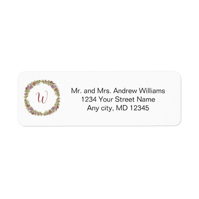 Monogram Pink Green Floral Return Address (Front)