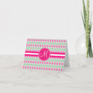 Monogram Pink Green Gray Triangle Tribal Pattern Note Card