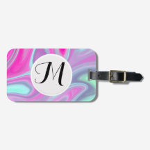 Monogram Pink Green Watercolor Abstract Fine