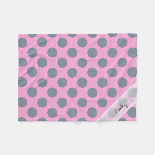 Monogram Pink Grey Chic Polka Dot Pattern Fleece Blanket (Front (Horizontal))