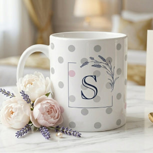 Monogram & Pink & Grey Polka Dot Newlywed Gift Large Coffee Mug